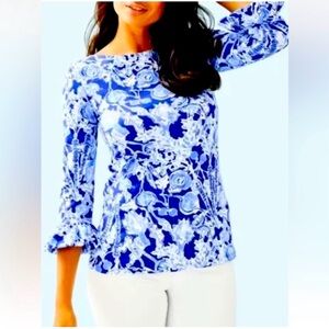 Lilly Pulitzer Waverly Ruffle Top in Royal Purple Pretty Peas NWT $68 Retail